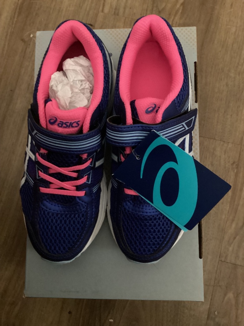 ASICS Gel-Contend 4 GS Blue Purple/White/Airy Blue with Neon Pink accents Size 2